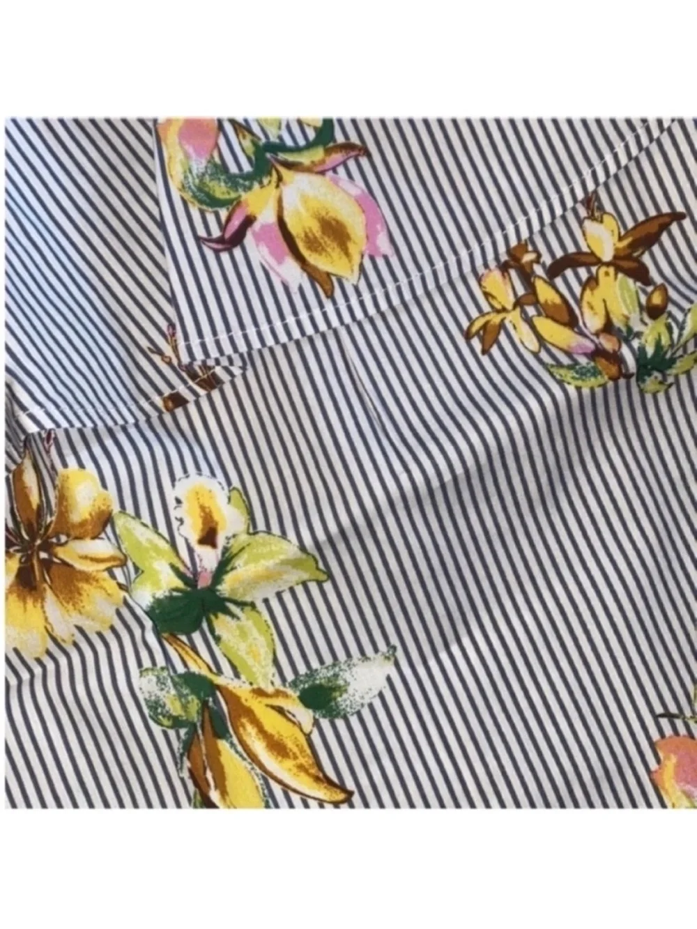 Lumiere Urban Outfitters Top Blue White Stripes Yellow Floral Size S